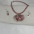Pink Glass Heart Pendant On Pink Gemstone Necklace & Earrings - VP's Jewelry