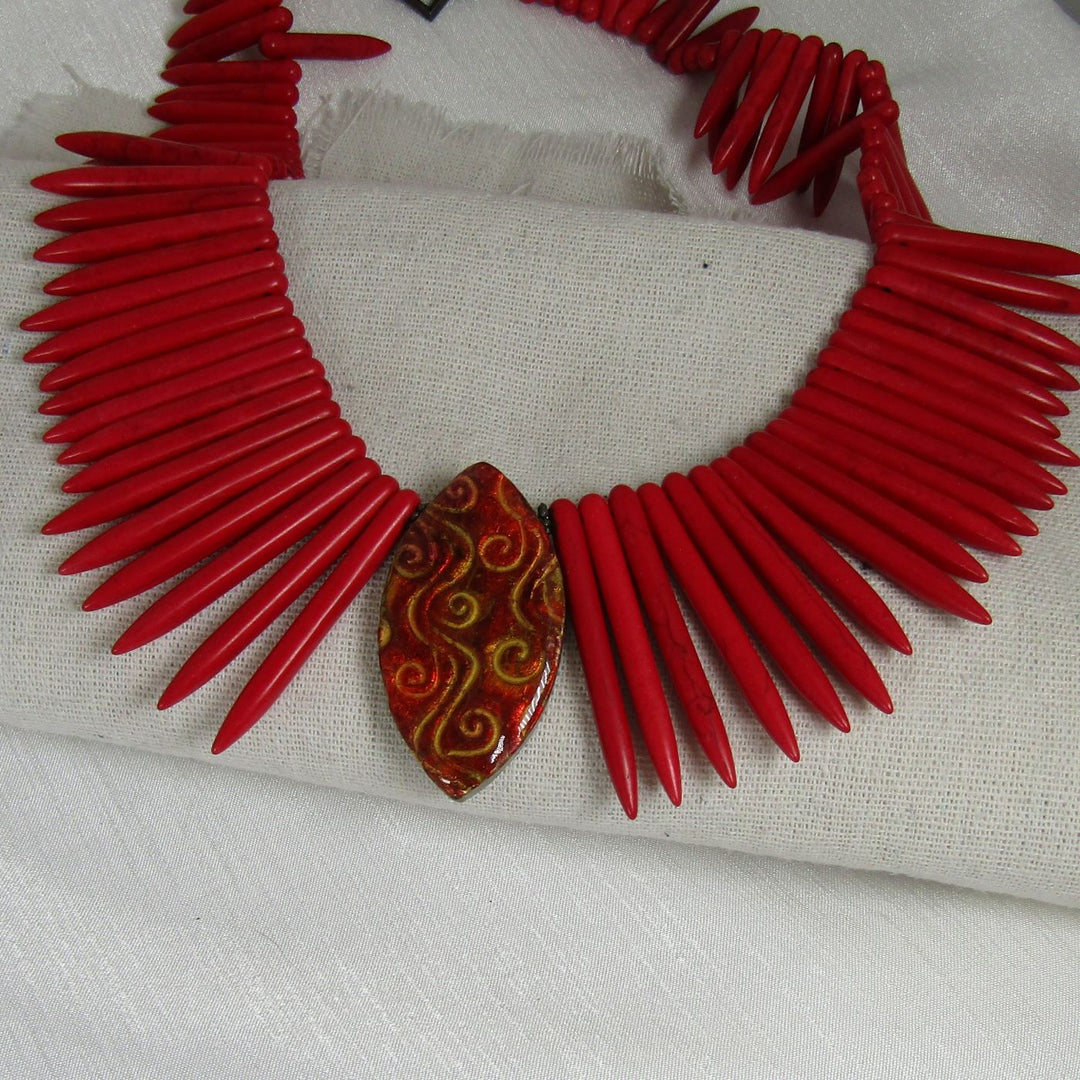 Bib Collar Necklace Handmade Red Stick Bead Cleopatra Collar - VP's Jewelry