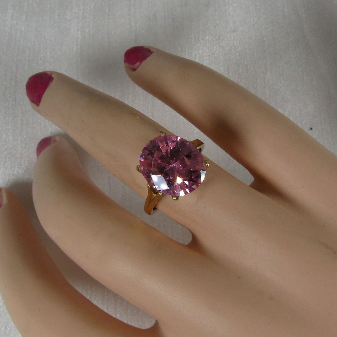 Pink Glory Cubic Zirconia  Gold Right Hand Ring Size 7