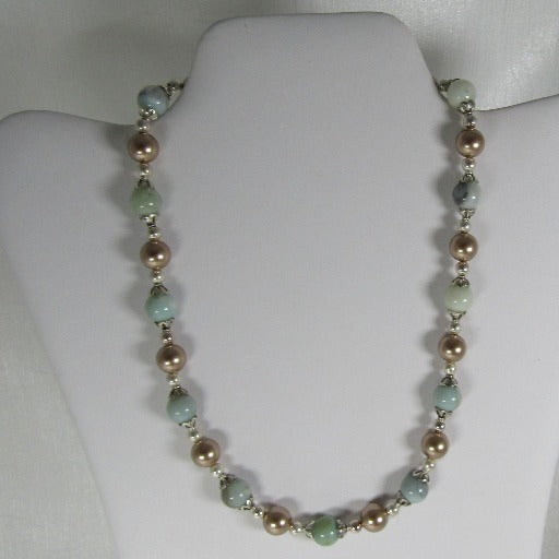 Amazonite and Pearl Beaded Beaded Necklace