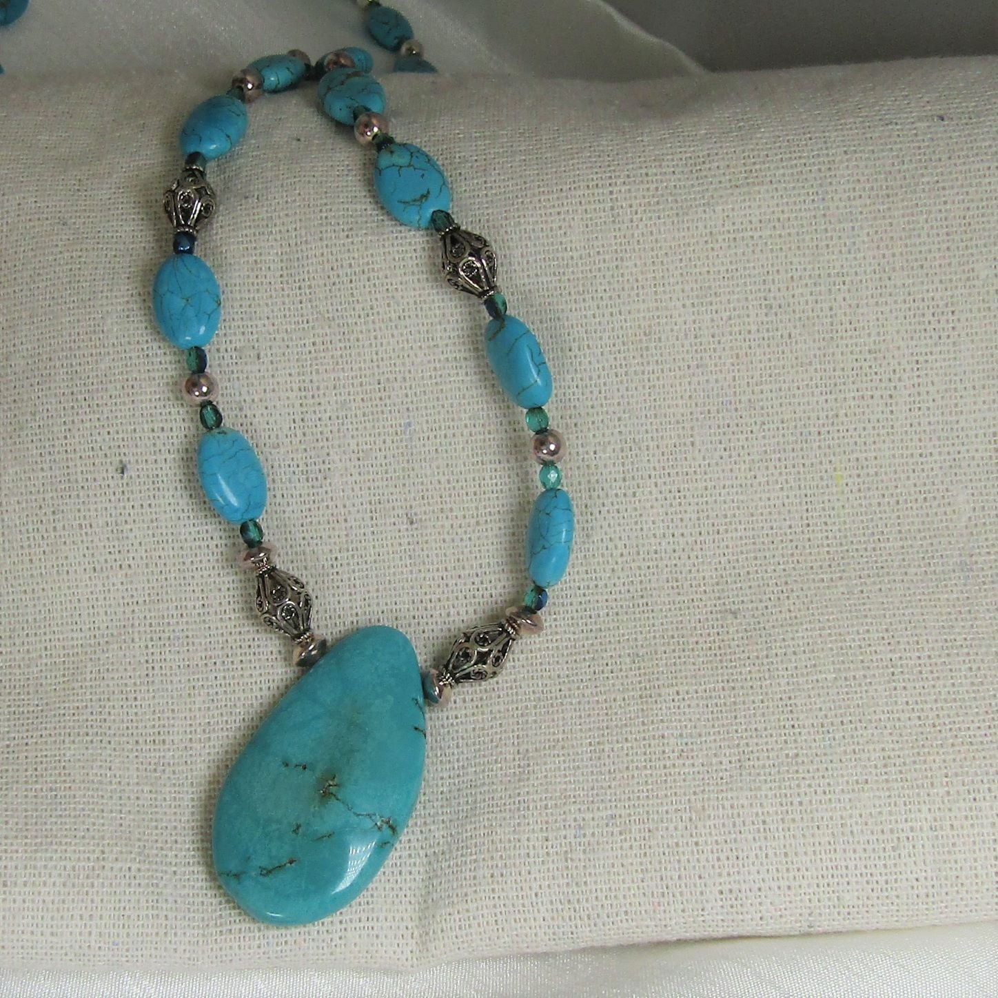 Turquoise and Crystal Beaded Necklace - VP's Jewelry