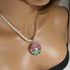 Handmade Pink Bead Medallion On Silver Chain Necklace