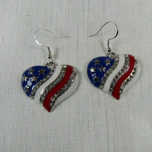 American Flag Heart Earrings Silver - VP's Jewelry