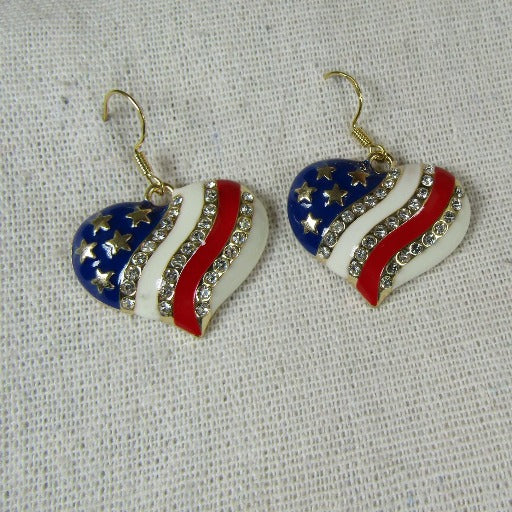 American Flag Heart Earrings Gold - VP's Jewelry