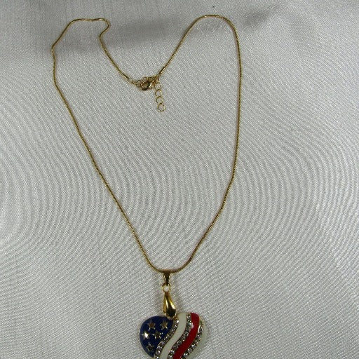 American Flag Heart Charm Pendant Necklace Gold - VP's Jewelry