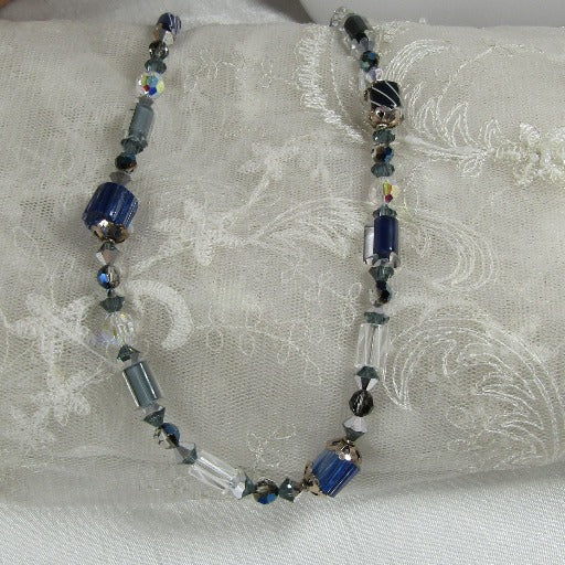 Navy Blue & White Handcrafted Artisan Bead Necklace - VP's Jewelry