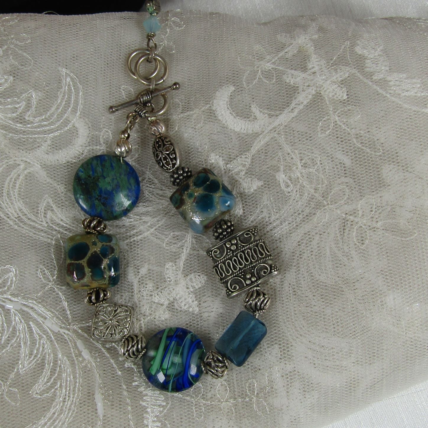 Whimsical Blue and Silver Lampwork Bracelet - VP's Jewelry  