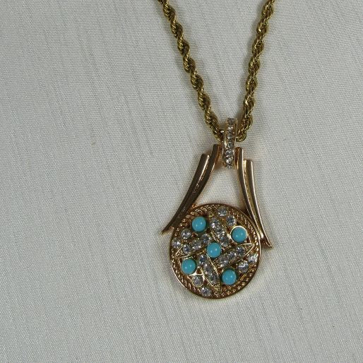Crystal & Turquoise Pendant Necklace Gold - VP's Jewelry