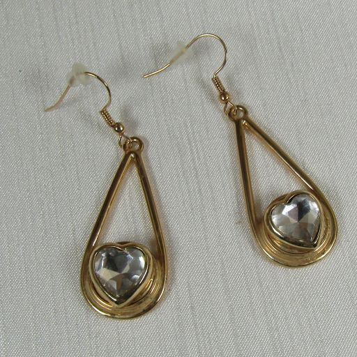 Crystal Heart Drop Earring Gold - VP's Jewelry
