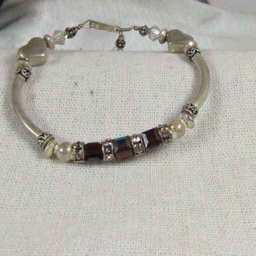 Marron Swarovski Crystal and Sterling Silver Bangle Bracelet - VP's Jewelry