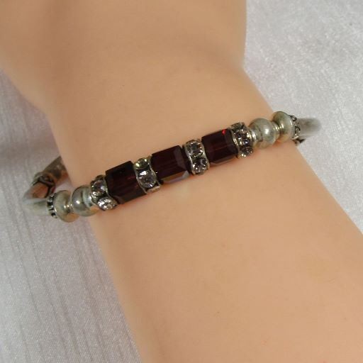 Marron Swarovski Crystal and Sterling Silver Bangle Bracelet - VP's Jewelry