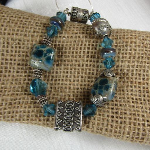 Turquoise Handmade Lampwork Bangle Bracelet - VP's Jewelry  