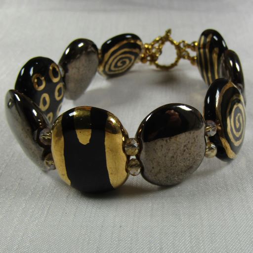 Black & Gold Kazuri Cuff Bracelet - VP's Jewelry