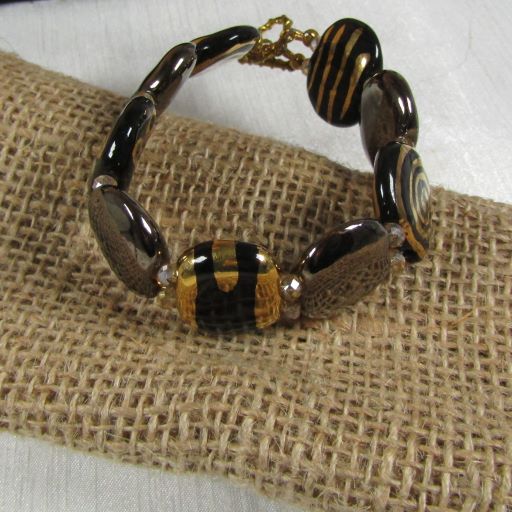 Black & Gold Kazuri Cuff Bracelet - VP's Jewelry