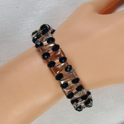 Swarovski Crystal Cuff Handmade Bracelet in Navy Blue - VP's Jewelry