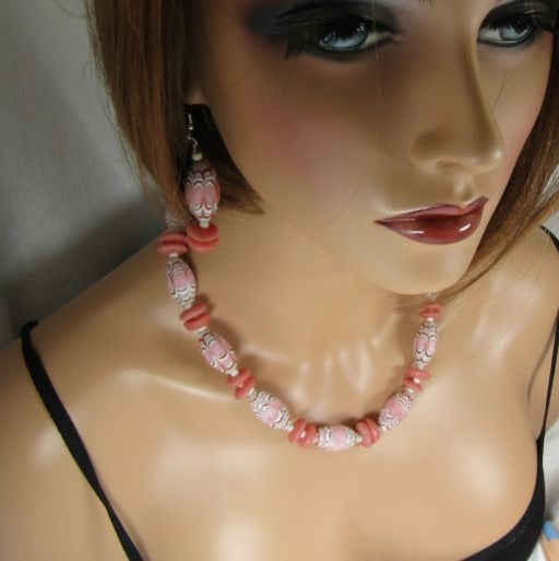 Pink Fancy African Trade Bead Designer Jewelry Set - VP's Jewelry  
