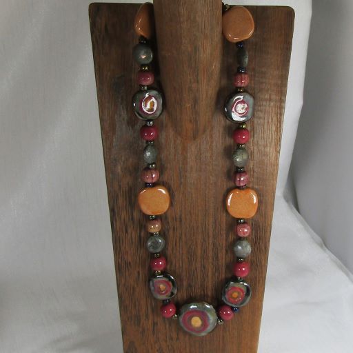 Honey Maroon & Black Kazuri Necklace Fair Trade Beads - VP's Jewelry  