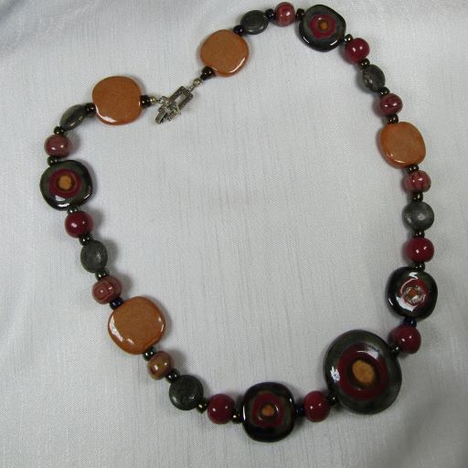 Honey Maroon & Black Kazuri Necklace Fair Trade Beads - VP's Jewelry  