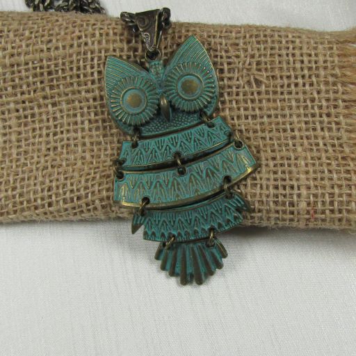 Patina Hoot Owl Pendant on Antique Gold Chain Necklace - VP's Jewelry