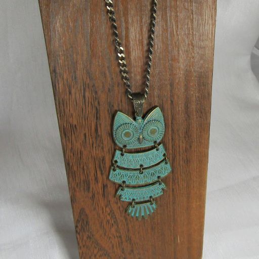 Patina Hoot Owl Pendant on Antique Gold Chain Necklace - VP's Jewelry