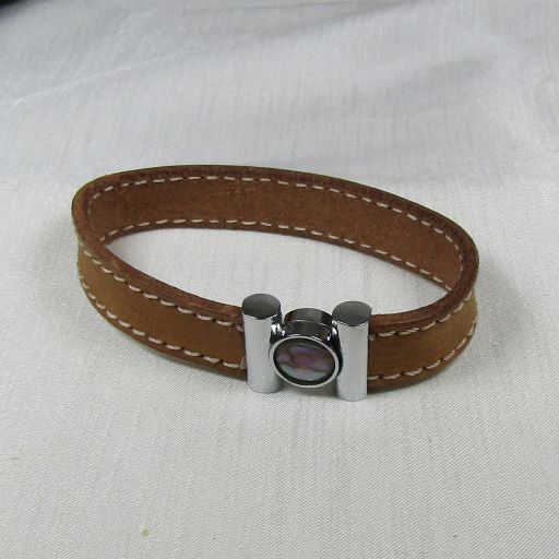 Man's Brown Leather Bracelet with Inlaid Clasp - VP's Jewelry