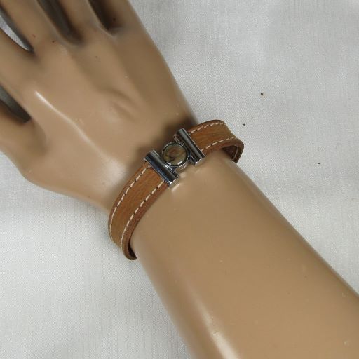 Man's Brown Leather Bracelet with Inlaid Clasp - VP's Jewelry