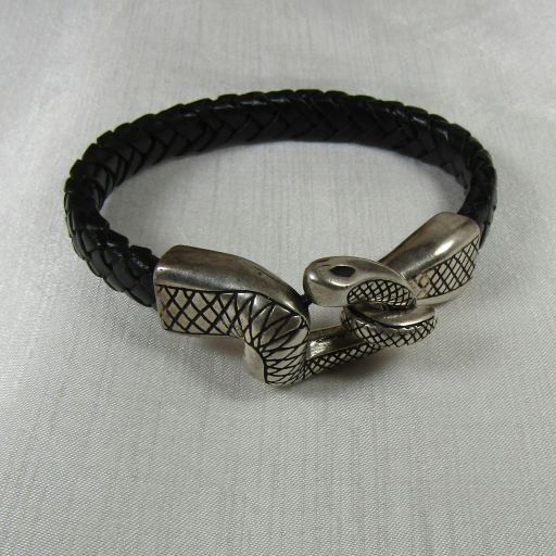 Black Braided Leather Snake Clasp Bracelet For A Man - VP's Jewelry
