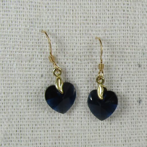 Navy Swarovski Crystal Heart Earrings Girls Frist Earrings - VP's Jewelry