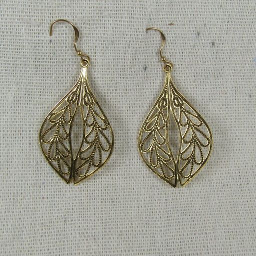 Gold Teardrop Earrings Leaf Motif - VP's Jewelry