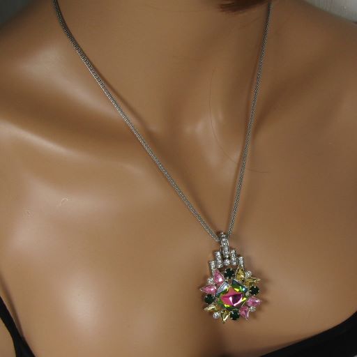 Bold Sparkly Multi-colored Crystal Pendant Necklace - VP's Jewelry