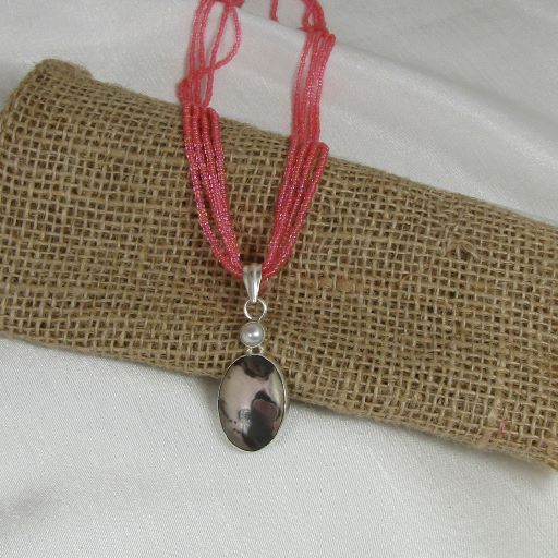 Mullti-strand Necklace with Gemstone Rhyolite Pendant - VP's Jewelry