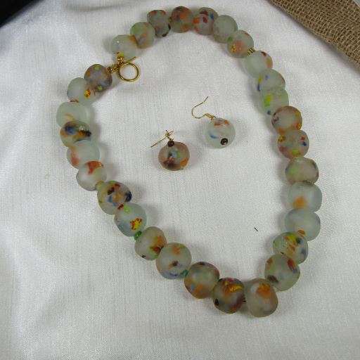 Handmade Rainbow Specked Glass Beaded Necklace & Earrings Set - VP's Jewelry  