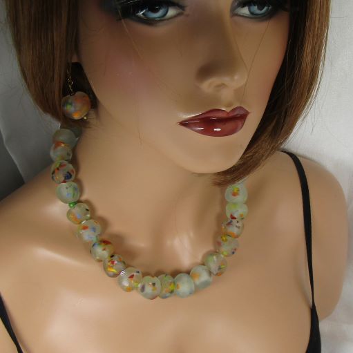 Handmade Rainbow Specked Glass Beaded Necklace & Earrings Set - VP's Jewelry  