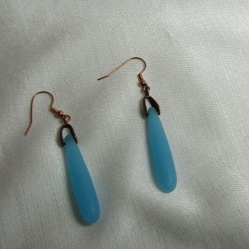 Opaque Blue Opal Sea Glass Teardrop Earrings - VP's Jewelry