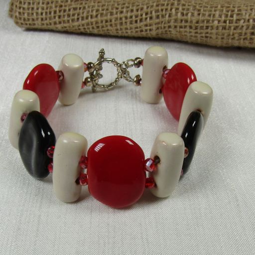 Black, Red & Cream Kazuri Cuff Bracelet - VP's Jewelry