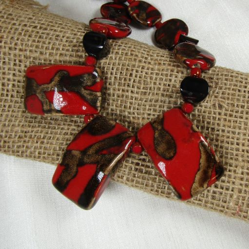 Fair Trade Kazuri Bead Necklace in Red, Brown & Black - VP's Jewelry