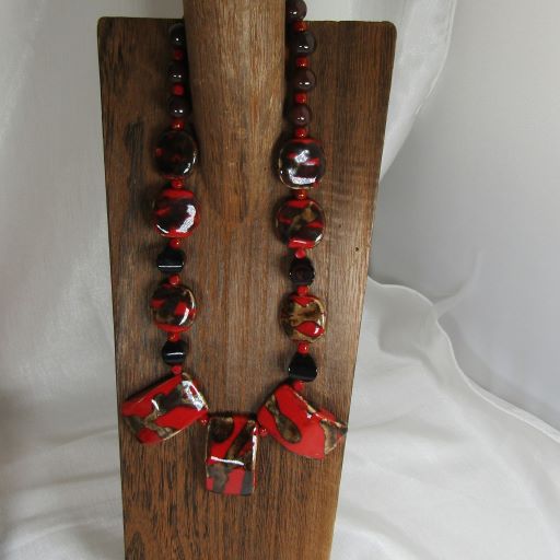 Fair Trade Kazuri Bead Necklace in Red, Brown & Black - VP's Jewelry