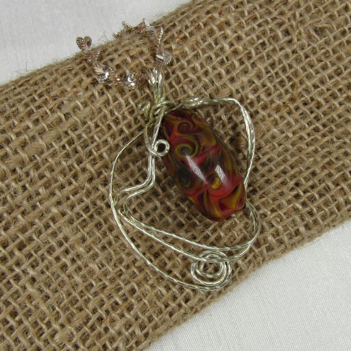 Red Handmade Artisan Bead Wire Wrap Pendant Sterling Silver Chain - VP's Jewelry