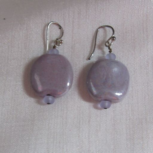 Handmade Bead Kazuri Earring in Cream Lilac or Blue - VP's Jewelry