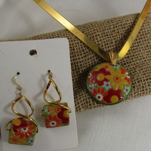 Handmade Artisan Bead Pendant Necklace & Earrings - VP's Jewelry 