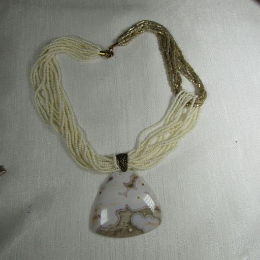 Ivory Multi-strand Necklace with Gemstone Pendant - Ocean Jasper