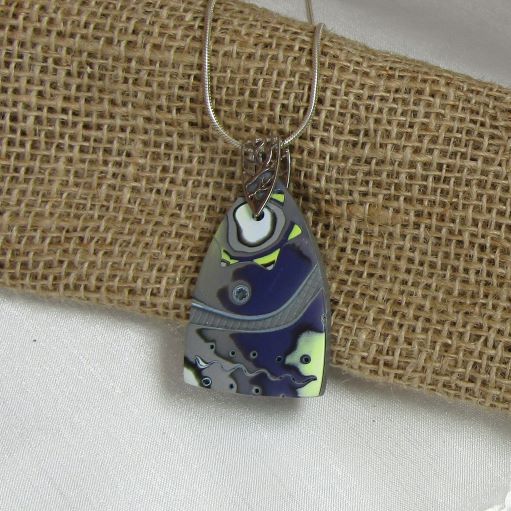 Grey & Purple Handmade Polymer Clay Pendant Necklace