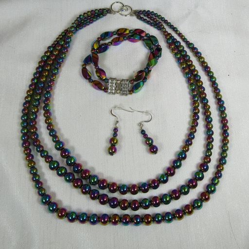 Multi-strand Beaded Necklace Bracelet & Earrings Designer Jewelry Set