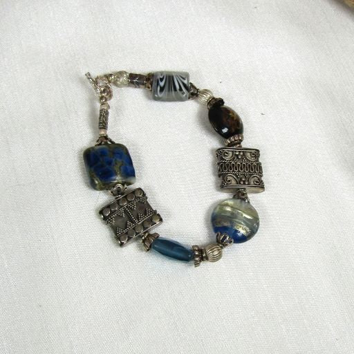 Blue & Silver Handmade Artisan Bangle  Bracelet