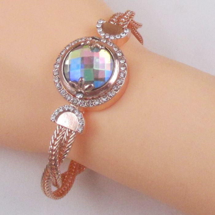 A/B Crystal & Rose Gold Bangle Bracelet - VP's Jewelry