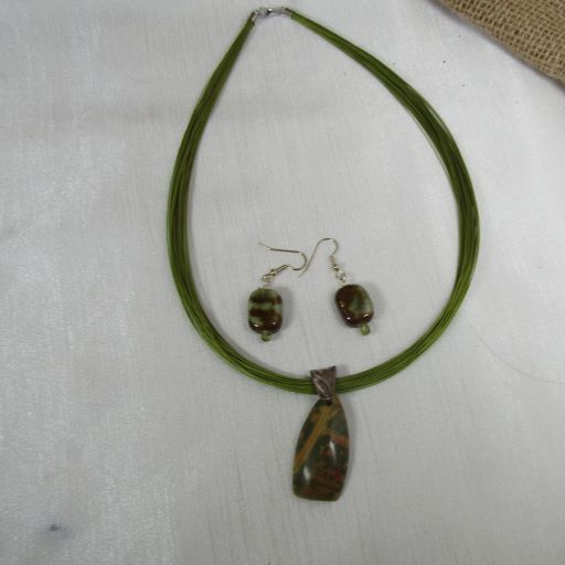 Picasso Jasper Designer Cut Gemstone Pendant Necklace & Earrings Set