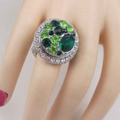 Green Multi Crystals & Rhinestone Fashion Adjustable Ring