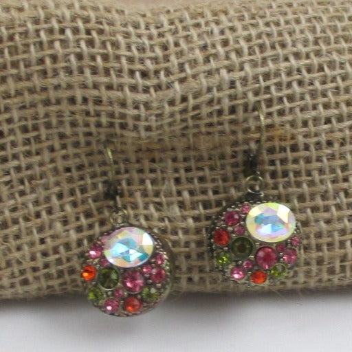 Pink, Green & White Multi Crystal Drop Earrings - VP's Jewelry
