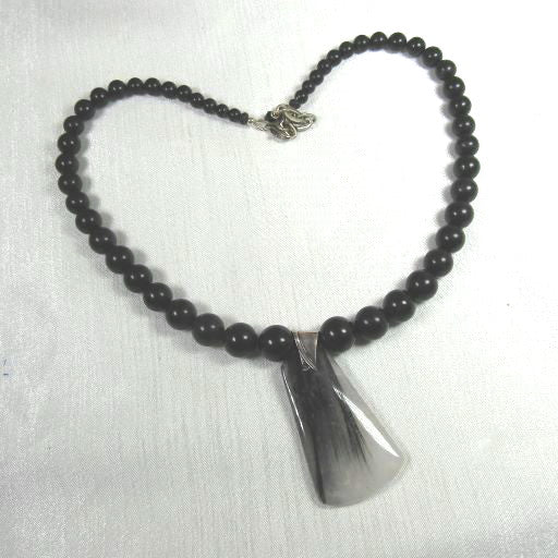 Agate & Black Onyx  Gemstone Handmade Pendant Necklace