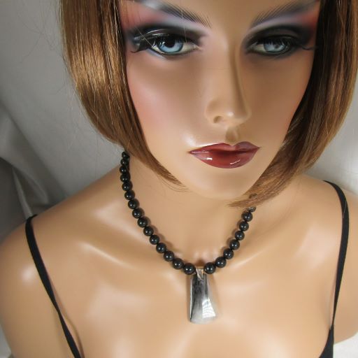 Agate & Black Onyx  Gemstone Handmade Pendant Necklace